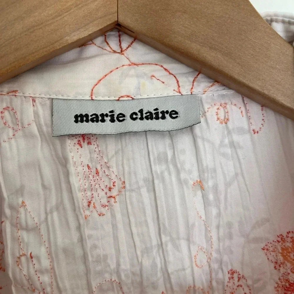 Marie Claire  button down shirt with orange embroidered design size small - Picture 2 of 7